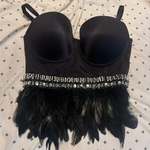Bebe Aubrey Feather Rhinestone Bustier Top Medium Y2K Clubwear